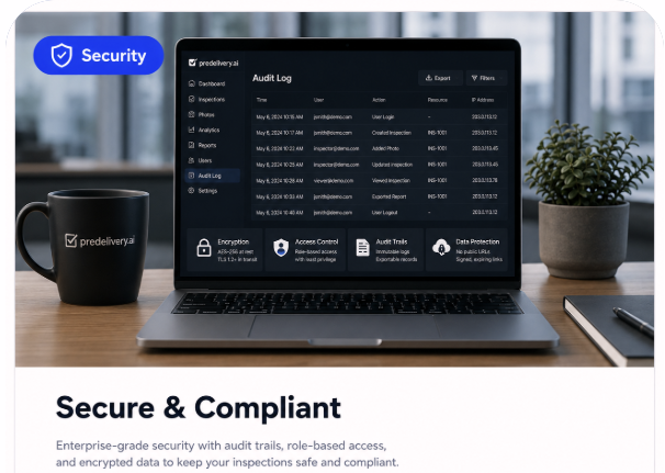 Secure and compliant — enterprise-grade security with audit trails, role-based access, and encrypted data